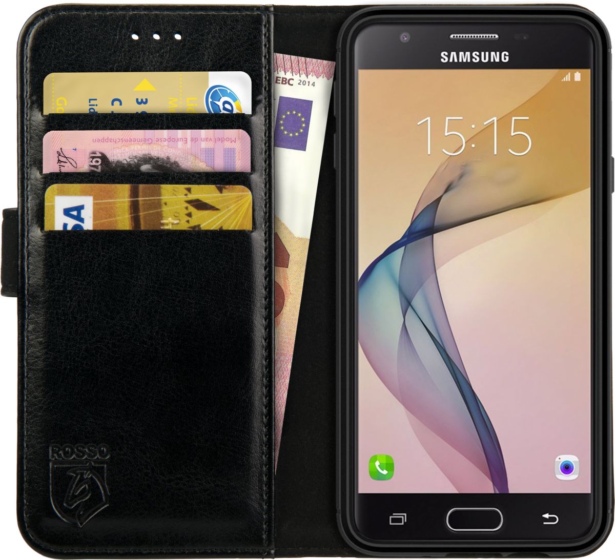 Rosso Element Samsung Galaxy J3 (2016) Hoesje Book Cover Zwart afbeelding 1