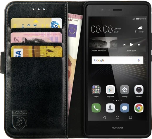 Rosso Element Huawei P9 Lite Hoesje Book Cover Zwart afbeelding 1