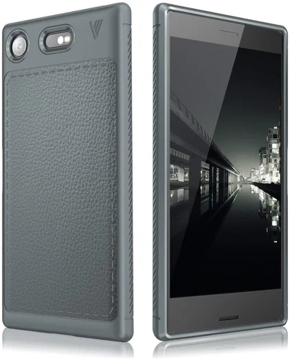 Sony Xperia XZ1 Compact Lederen TPU Hoesje Grijs afbeelding 1