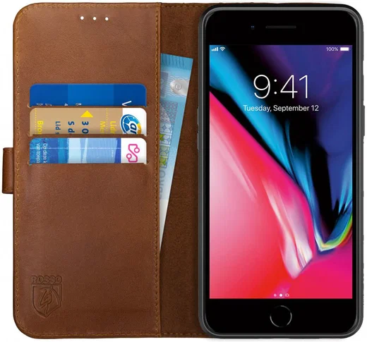Rosso Deluxe Apple iPhone 7/8 Plus Hoesje Echt Leer Book Case Bruin afbeelding 1
