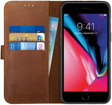 Rosso Deluxe Apple iPhone 7/8 Plus Hoesje Echt Leer Book Case Bruin