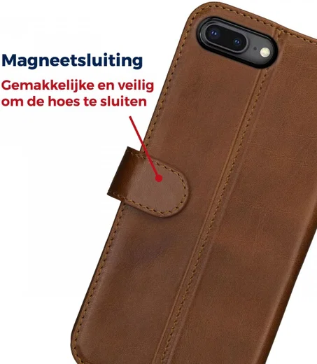 Rosso Deluxe Apple iPhone 7/8 Plus Hoesje Echt Leer Book Case Bruin afbeelding 8