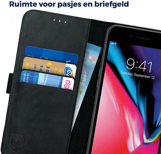 Rosso Deluxe Apple iPhone 7/8 Plus Hoesje Echt Leer Book Case Zwart afbeelding 5