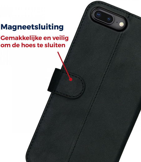 Rosso Deluxe Apple iPhone 7/8 Plus Hoesje Echt Leer Book Case Zwart afbeelding 10