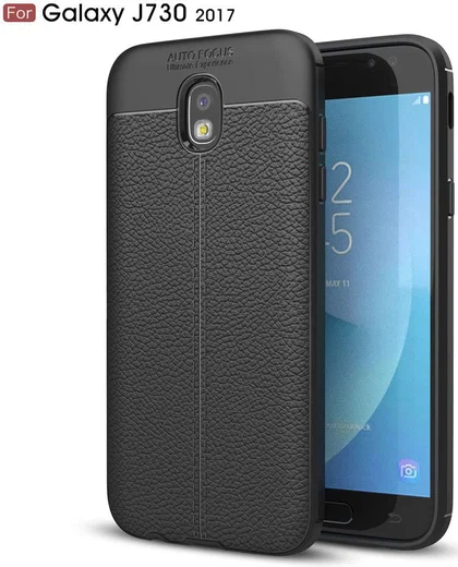 Samsung Galaxy J7 (2017) Lederen TPU Hoesje Zwart afbeelding 1