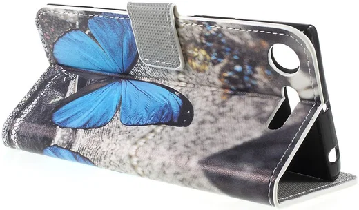 Sony Xperia XZ1 Portemonnee Hoesje met Blauw Vlinder Print afbeelding 3