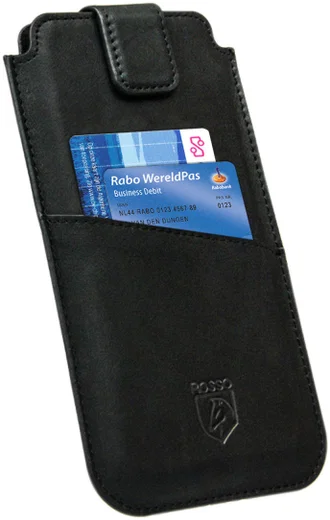 Rosso Deluxe Insteek Hoesje Echt Leer Pasjes Zwart afbeelding 2