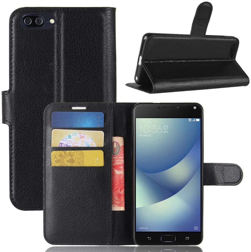 Asus Zenfone 4 Max 5.2 Lederen Wallet Stand Case Zwart afbeelding 1