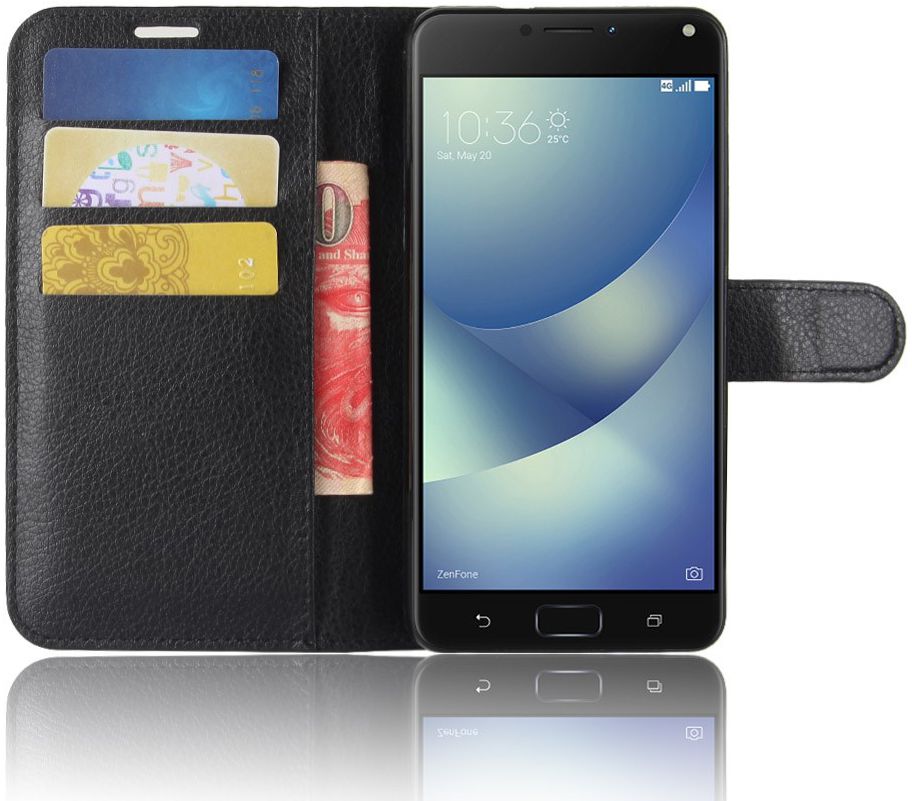 Asus Zenfone 4 Max 5.2 Lederen Wallet Stand Case Zwart afbeelding 3