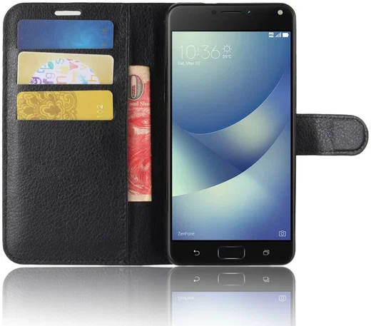 Asus Zenfone 4 Max 5.2 Lederen Wallet Stand Case Zwart afbeelding 3