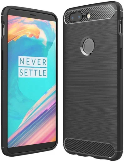 OnePlus 5T Geborsteld TPU Hoesje Zwart afbeelding 1