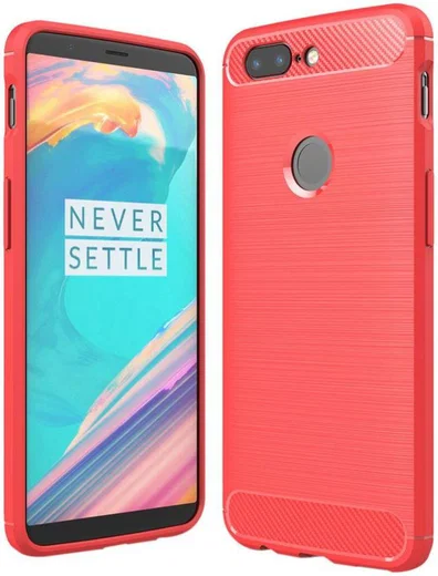 OnePlus 5T Geborsteld TPU Hoesje Rood afbeelding 1