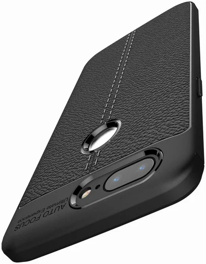 OnePlus 5T Hoesje TPU Met Leren Textuur Zwart afbeelding 3