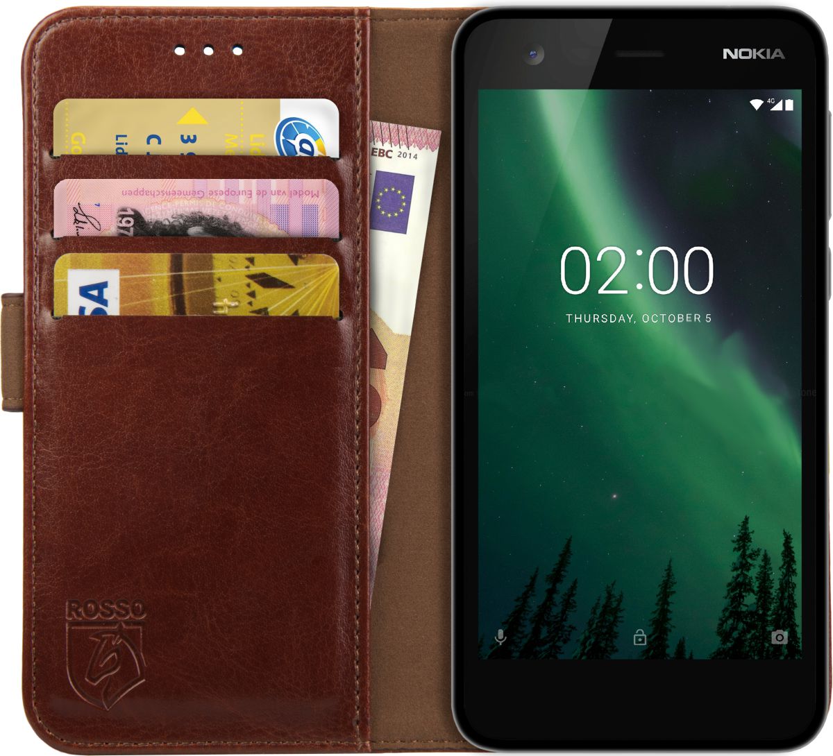 Rosso Element Nokia 2 Hoesje Book Cover Bruin afbeelding 1