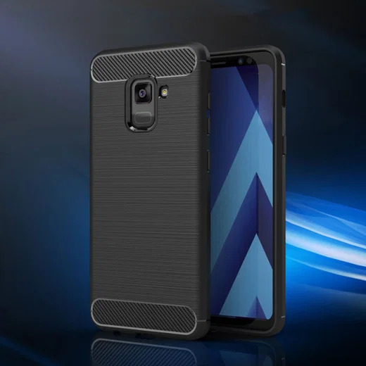 Samsung Galaxy A8 (2018) Geborsteld TPU Hoesje Zwart afbeelding 2