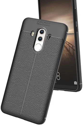 Huawei Mate 10 Pro Hoesje TPU met Leren Textuur Zwart afbeelding 2
