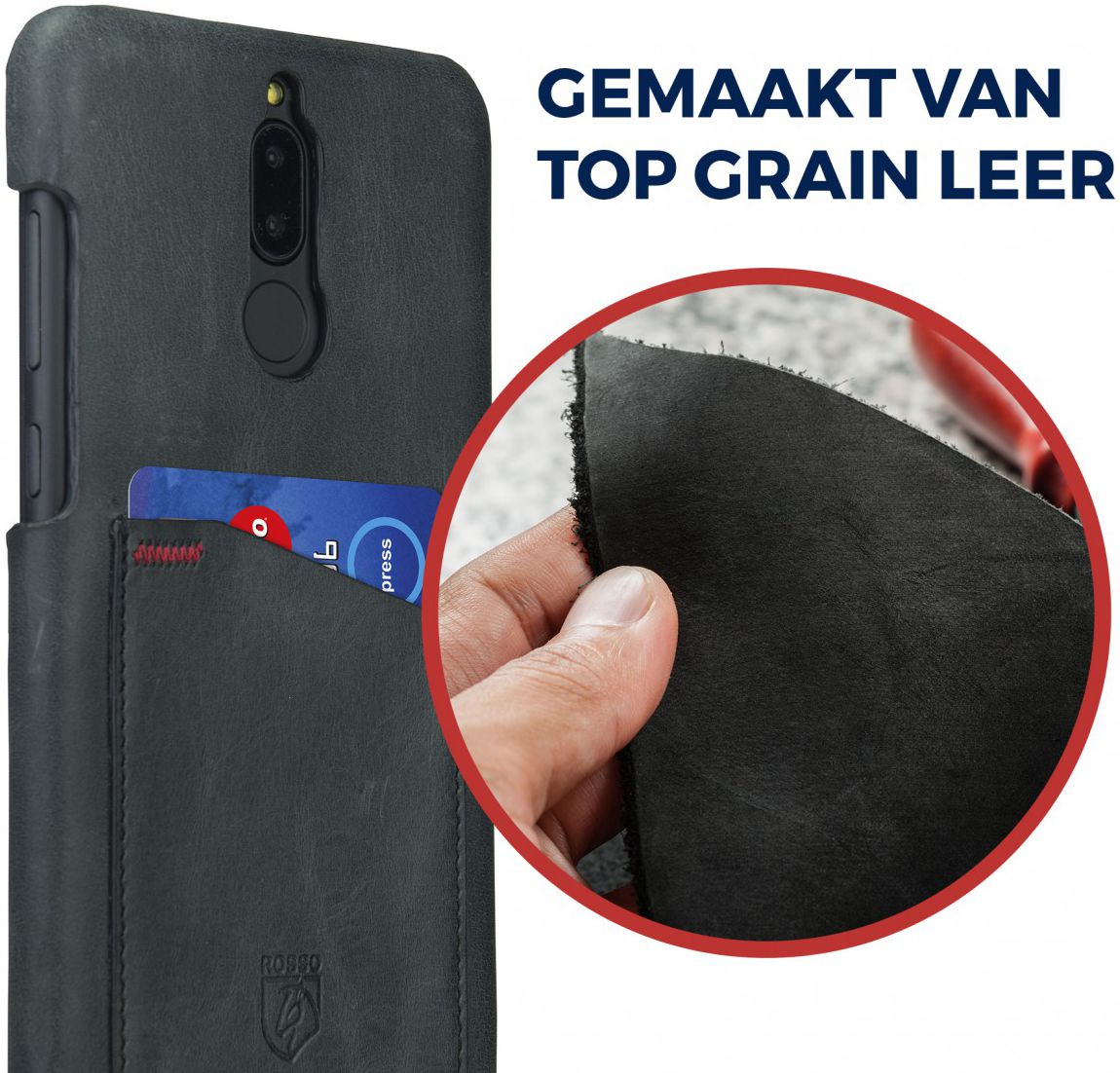 Rosso Select Huawei Mate 10 Lite Hoesje Echt Leer Back Cover Zwart afbeelding 4