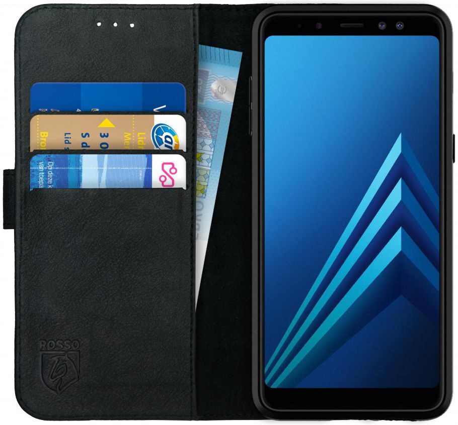 Rosso Deluxe Samsung Galaxy A8 (2018) Hoesje Echt Leer Book Case Zwart afbeelding 1