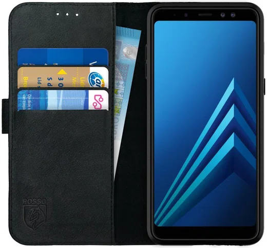 Rosso Deluxe Samsung Galaxy A8 (2018) Hoesje Echt Leer Book Case Zwart afbeelding 1