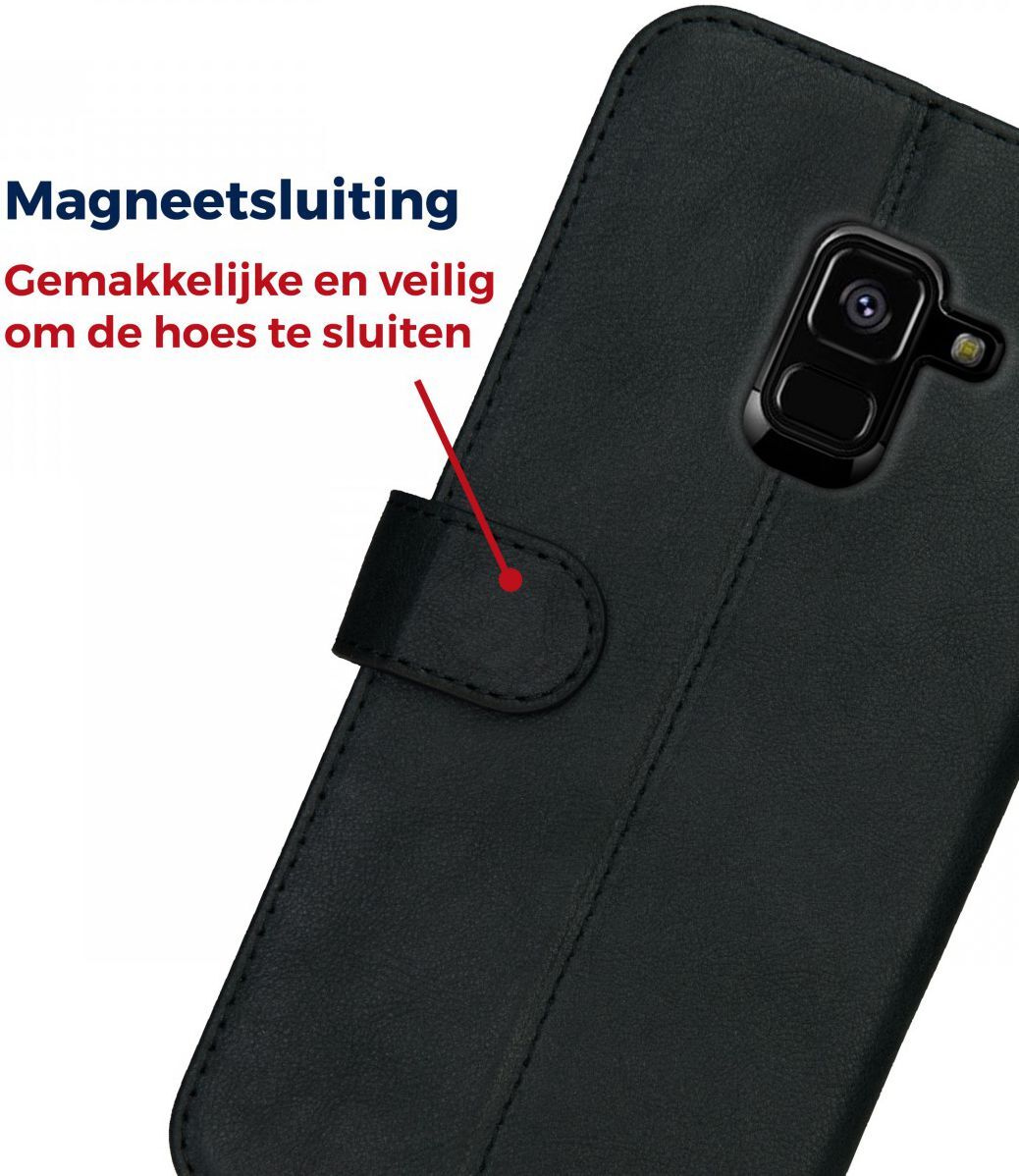 Rosso Deluxe Samsung Galaxy A8 (2018) Hoesje Echt Leer Book Case Zwart afbeelding 8