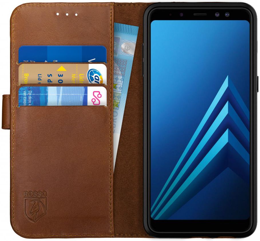 Rosso Deluxe Samsung Galaxy A8 (2018) Hoesje Echt Leer Book Case Bruin afbeelding 1