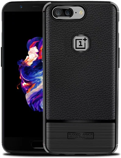 OnePlus 5 Hoesje TPU Met Leren Textuur Zwart afbeelding 1