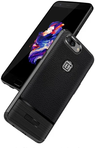 OnePlus 5 Hoesje TPU Met Leren Textuur Zwart afbeelding 2