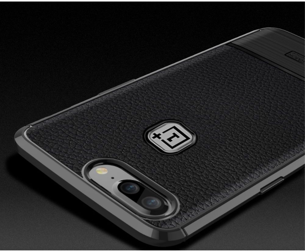 OnePlus 5 Hoesje TPU Met Leren Textuur Zwart afbeelding 3