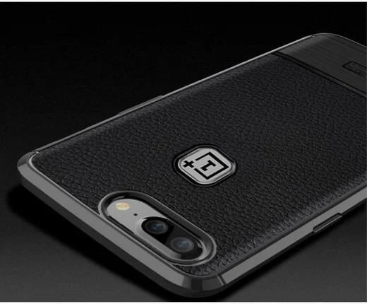 OnePlus 5 Hoesje TPU Met Leren Textuur Zwart afbeelding 3