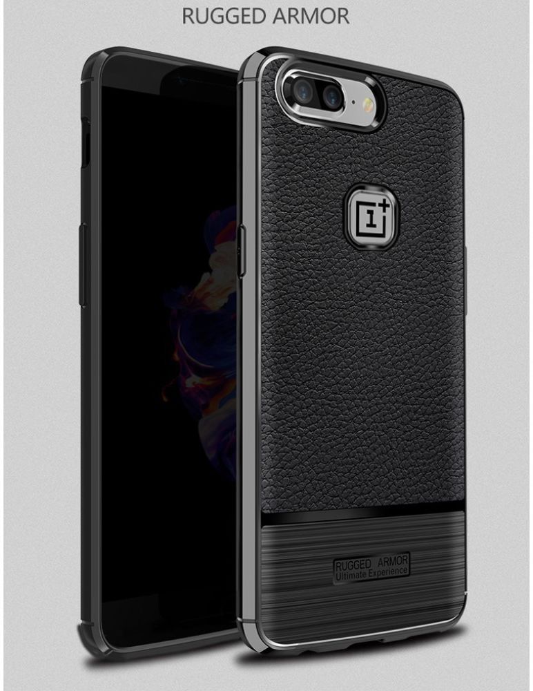 OnePlus 5 Hoesje TPU Met Leren Textuur Zwart afbeelding 4