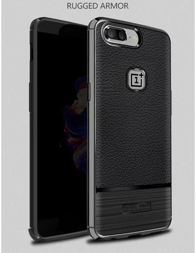 OnePlus 5 Hoesje TPU Met Leren Textuur Zwart afbeelding 4