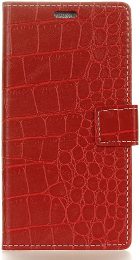 Alcatel U5 HD Portemonnee Hoesje Krokodil Structuur Rood afbeelding 1