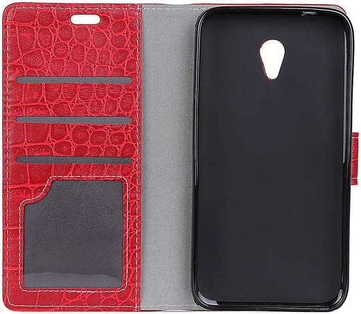 Alcatel U5 HD Portemonnee Hoesje Krokodil Structuur Rood afbeelding 2