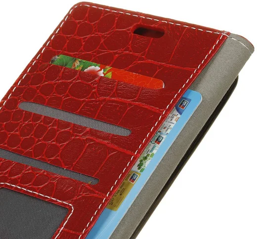 Alcatel U5 HD Portemonnee Hoesje Krokodil Structuur Rood afbeelding 5