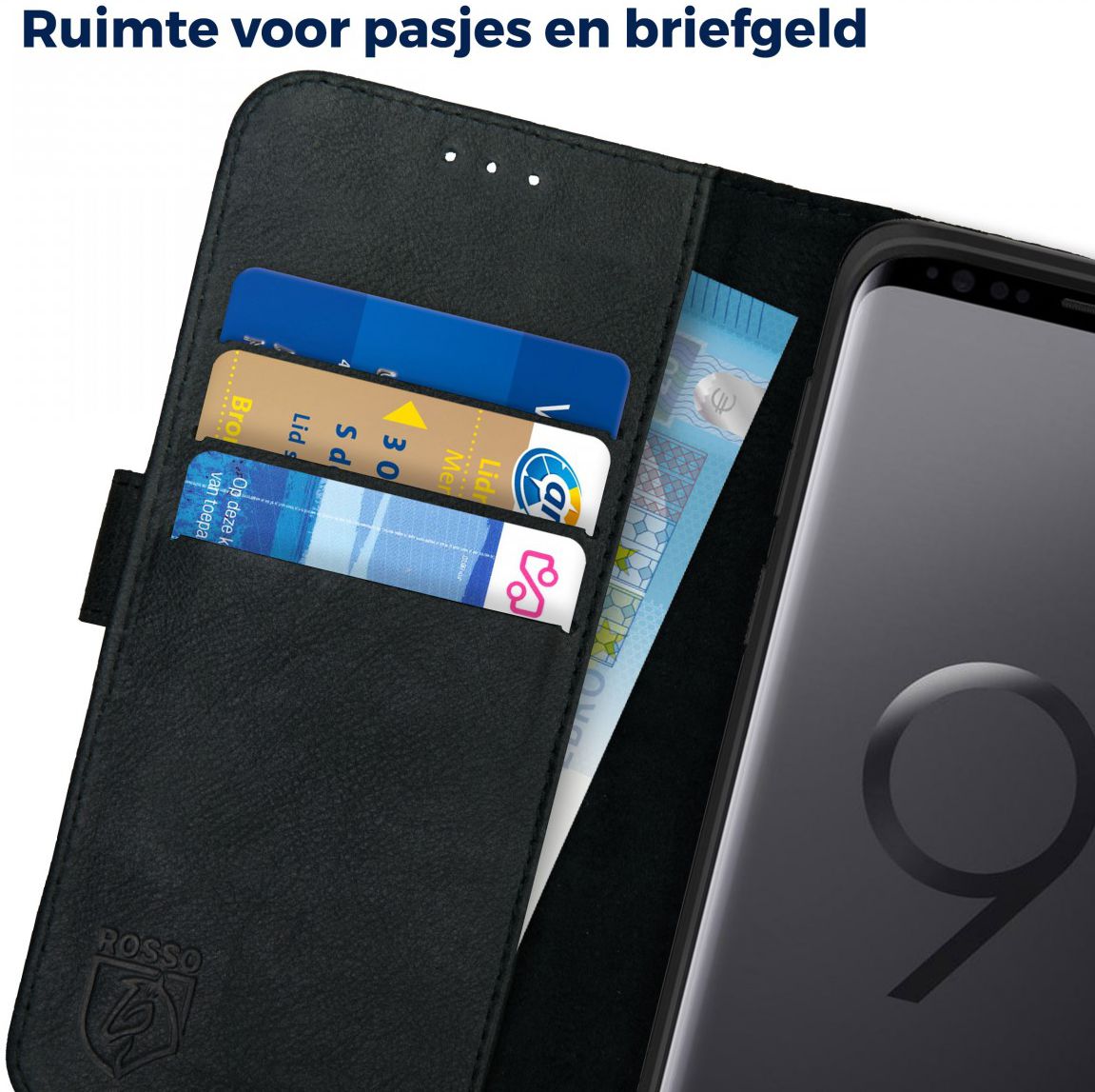Rosso Deluxe Samsung Galaxy S9 Hoesje Echt Leer Book Case Zwart afbeelding 8
