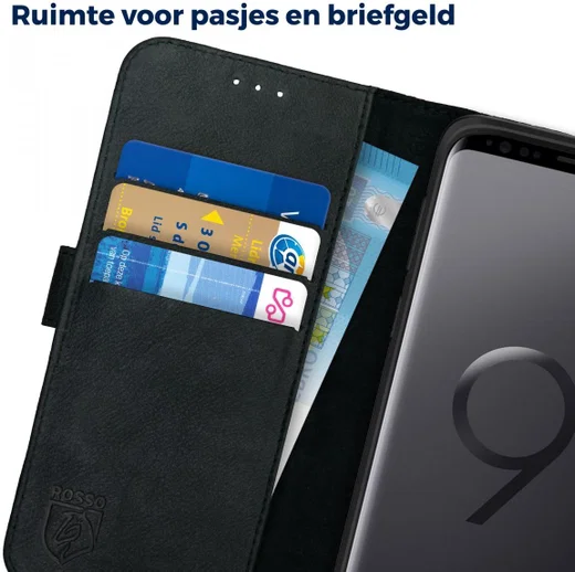 Rosso Deluxe Samsung Galaxy S9 Hoesje Echt Leer Book Case Zwart afbeelding 8