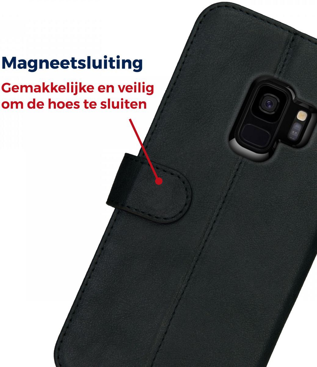 Rosso Deluxe Samsung Galaxy S9 Hoesje Echt Leer Book Case Zwart afbeelding 11