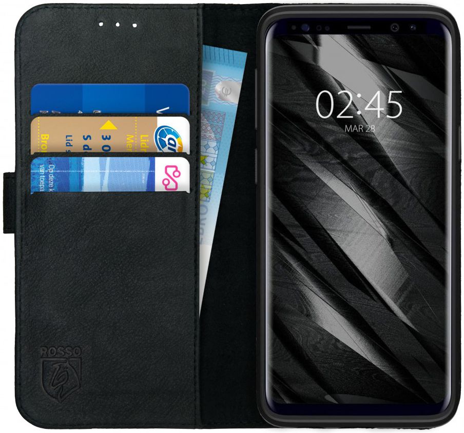 Rosso Deluxe Samsung Galaxy S9 Hoesje Echt Leer Book Case Zwart afbeelding 15