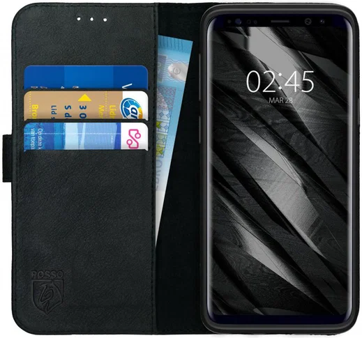 Rosso Deluxe Samsung Galaxy S9 Hoesje Echt Leer Book Case Zwart afbeelding 15