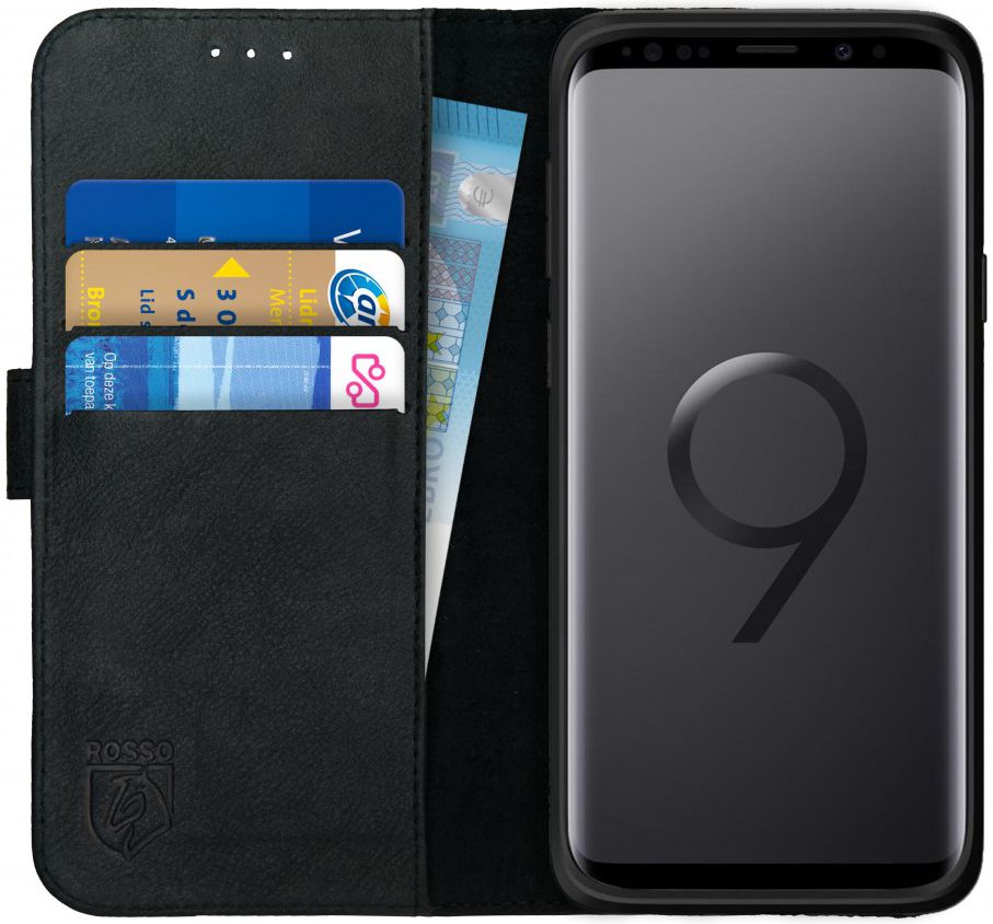 Rosso Deluxe Samsung Galaxy S9 Hoesje Echt Leer Book Case Zwart afbeelding 1