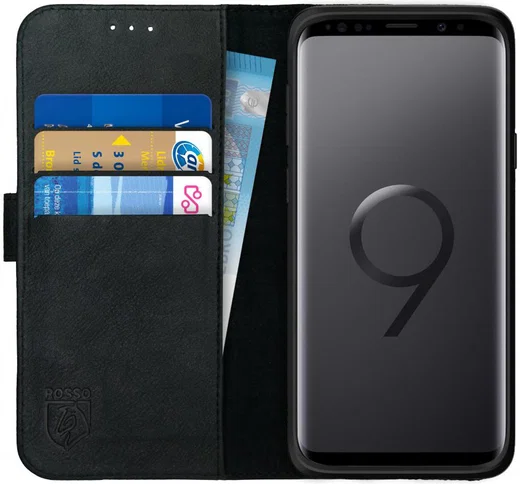 Rosso Deluxe Samsung Galaxy S9 Hoesje Echt Leer Book Case Zwart afbeelding 1