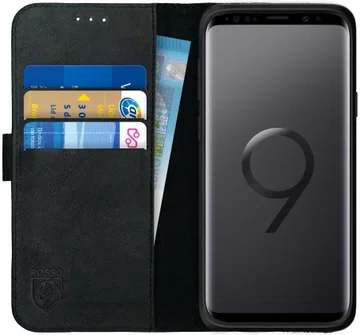 Rosso Deluxe Samsung Galaxy S9 Hoesje Echt Leer Book Case Zwart