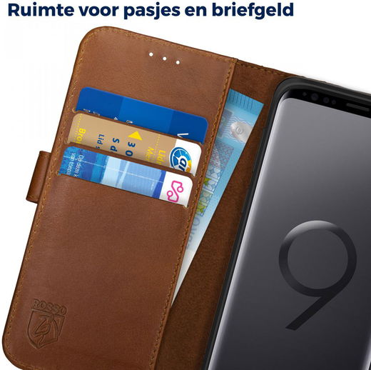 Rosso Deluxe Samsung Galaxy S9 Hoesje Echt Leer Book Case Bruin afbeelding 8