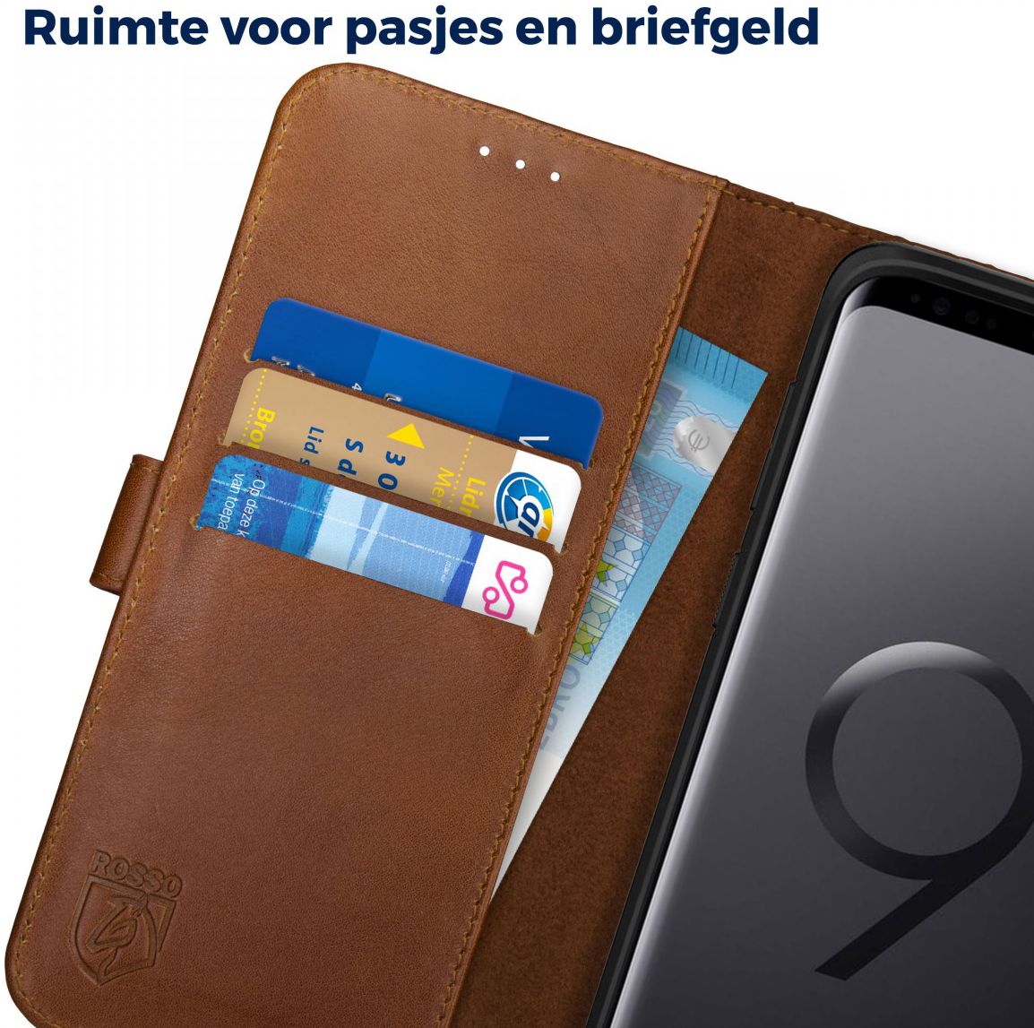 Rosso Deluxe Samsung Galaxy S9 Plus Hoesje Echt Leer Book Case Bruin afbeelding 5