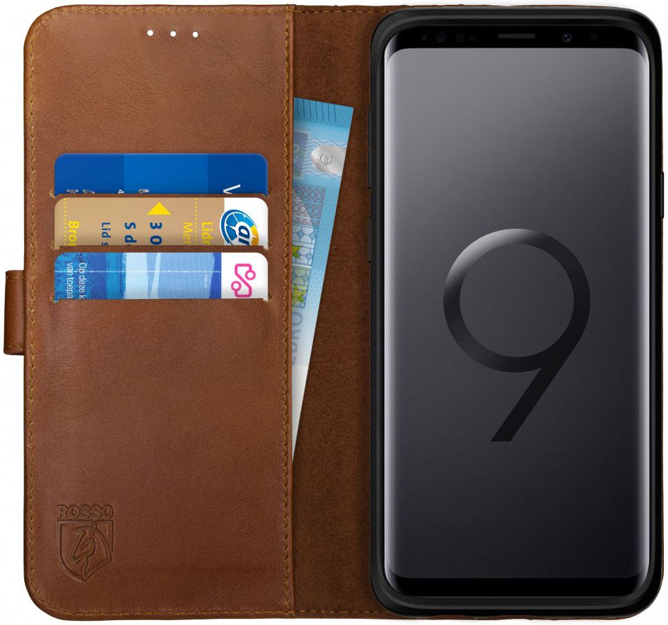 Rosso Deluxe Samsung Galaxy S9 Plus Hoesje Echt Leer Book Case Bruin afbeelding 1