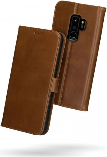 Rosso Deluxe Samsung Galaxy S9 Plus Hoesje Echt Leer Book Case Bruin afbeelding 2