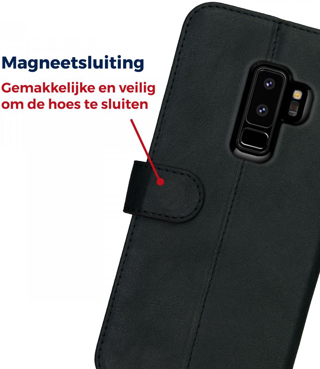 Rosso Deluxe Samsung Galaxy S9 Plus Hoesje Echt Leer Book Case Zwart afbeelding 11