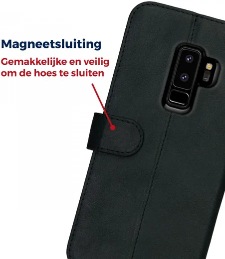 Rosso Deluxe Samsung Galaxy S9 Plus Hoesje Echt Leer Book Case Zwart afbeelding 11