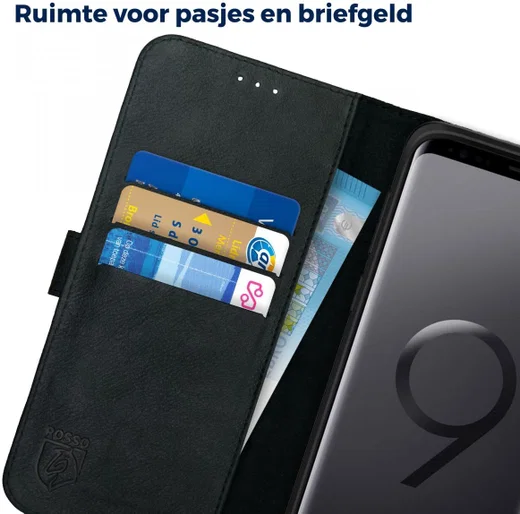Rosso Deluxe Samsung Galaxy S9 Plus Hoesje Echt Leer Book Case Zwart afbeelding 6
