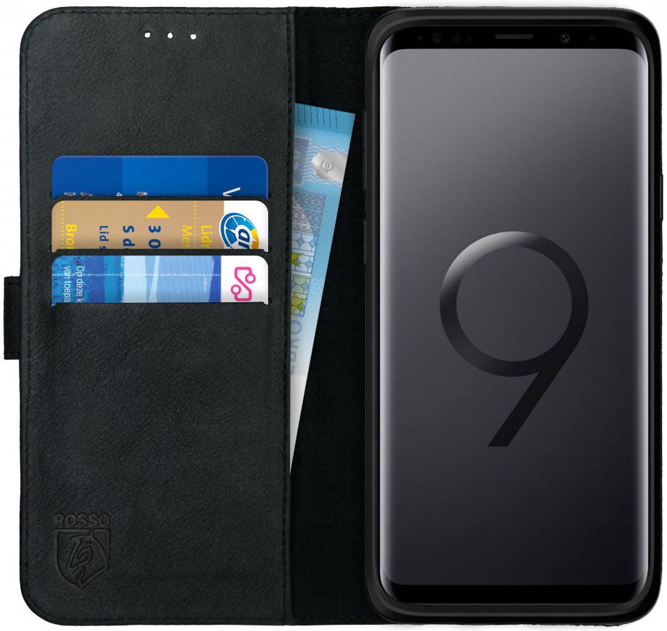Rosso Deluxe Samsung Galaxy S9 Plus Hoesje Echt Leer Book Case Zwart afbeelding 1